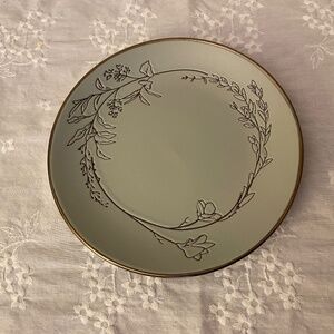 Stoneware Salad or Lunch Plates; Set of Four; Never Used; Etched; Gold Rim